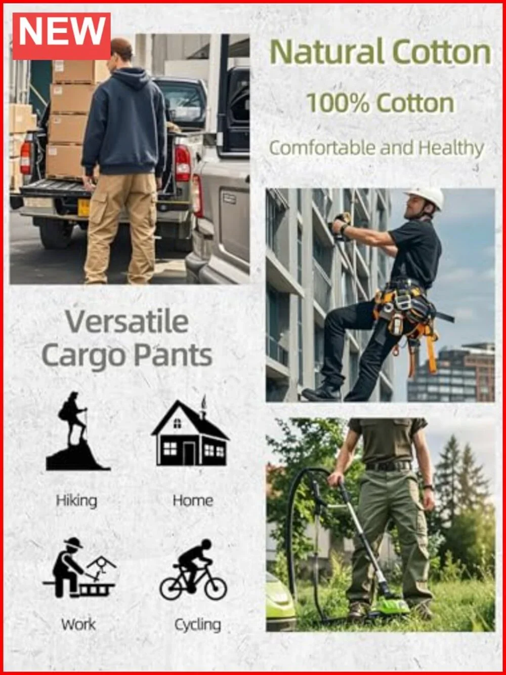 Men's Cargo Work Pants Cotton Military Tactical Combat Pants 8 Pockets